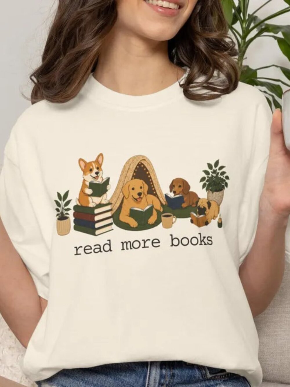 Dog Shirt, Reading Tee, Book And Dog Lover Tshirt - Picture 1 of 4